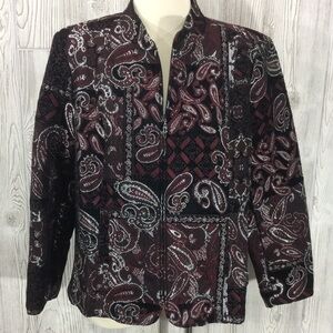 Christopher Banks Burgundy Metallic Paisley Blazer XL